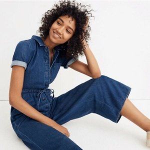 Madewell Women Denim Wide-Leg Utility Jumpsuit Short Sleeve Blue Size 4